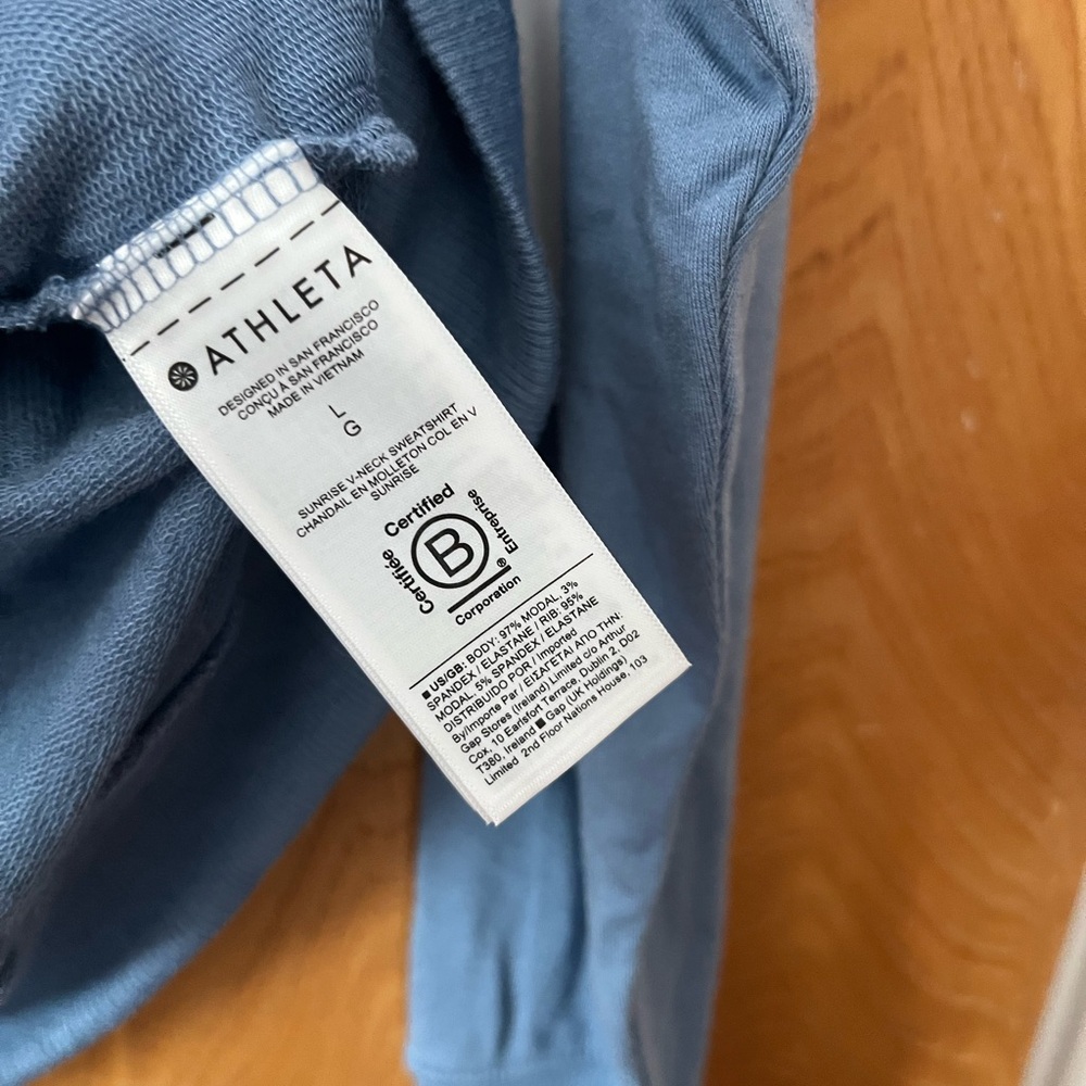 Athleta Blue V-Neck Sweatshirt L - Picture 7 of 9